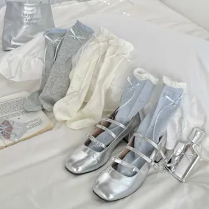 Ballet style thin ribbon bow mesh socks sweet breathable cotton socks for women daily wear