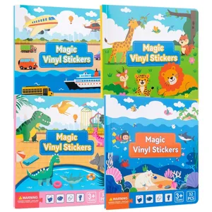 Kids magic static vinyl stickers book educational puzzle toys 4 books set for early learning