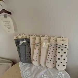 Ballet style women thin mid-tube socks with cute bow knots and sweet floral designs for summer.