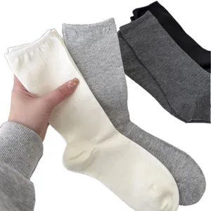 Women solid color long crew stacking socks comfortable cotton casual basic daily wear