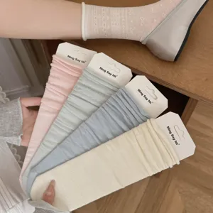 Japanese style pure color slouch socks breathable mesh cute mid tube socks multi color set