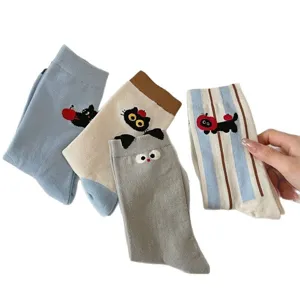 Cute cartoon black cat apple mid-calf socks, Japanese style trendy cute daily autumn women socks.