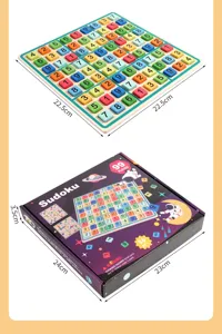 Wooden Sudoku board game set for kids logical thinking training, educational toy details.