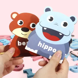 English alphabet spelling word cards early education toy for kids learning wooden blocks