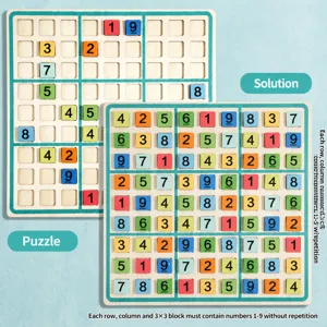 Wooden sudoku board game puzzle toy for kids logical thinking training 9x9 grid colorful blocks