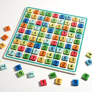 Wooden Sudoku board game toy for kids, logical thinking training and early educational math puzzle.