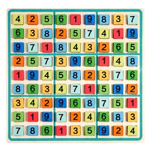 Wooden Sudoku puzzle board game for kids, colorful blocks for early education training.