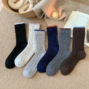 Thickened warm wool mid-tube socks for women autumn winter cozy cable knit knitwear hosiery