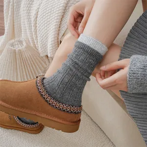 Thickened wool cashmere mid-tube socks for women, cozy winter warm ribbed slouch socks.