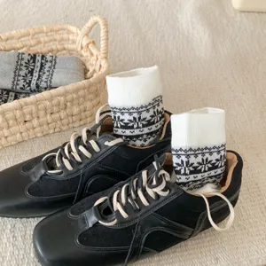 Korean style Fair Isle mid-tube socks for women autumn winter retro casual knit long socks