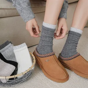 Thick wool mid-tube socks, cozy ribbed knit winter warm socks for women comfortable daily wear.