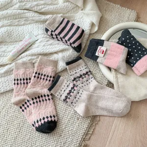 Cozy women winter mid tube socks cute bow pattern soft fleece thermal warm socks daily wear