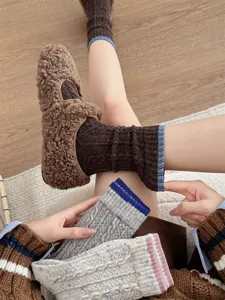 Thick wool knit socks for women winter warm mid-tube slouch socks stylish cozy detail view