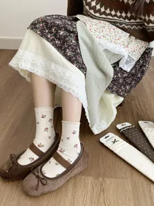 Songmu oatmeal cheese autumn slouch socks korean style milky white bow lace girls socks