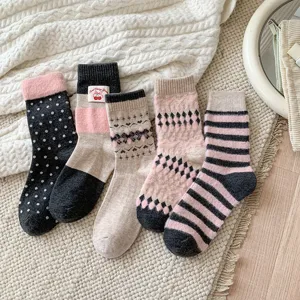 Cozy winter fleece mid-tube socks set, warm plush wool socks with cute patterns.