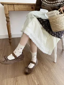 Cozy autumn ruffles socks with cute floral pattern sweet style breathable cotton hosiery