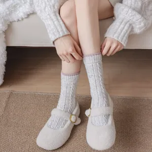 Women woolen warm mid-tube socks autumn winter thick speckled yarn slouch socks daily wear cozy