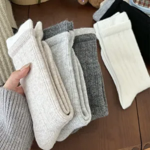 Thickened Double Rib Wool Socks Women Winter Warm Cashmere Slouch Socks Contrast Color Casual Long Tube Warm Socks