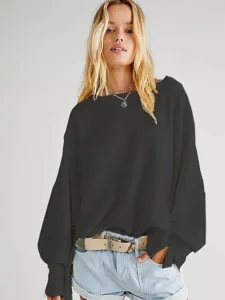 Donna felpa oversize tinta unita a maniche lunghe e girocollo stile casual per autunno