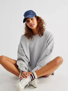 Donna comoda tinta unita manica lunga girocollo felpa principale autunno moda top