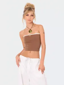 Sexy bruin witte colorblock strapless bandeau top zomer casual streetwear top voor vrouwen