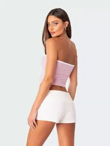 Zomer sexy strakke colorblock rugloze strapless crop top en korte broek set voor vrouwen