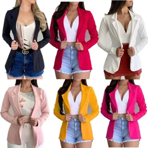 Women long sleeve lapel slim fit blazer jacket solid color casual street fashion outerwear top