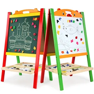 Kids wooden double-sided easel magnetic blackboard and whiteboard drawing board toy for kids