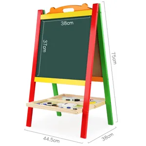 Kids wooden double-sided easel blackboard and whiteboard with storage tray for kids art play