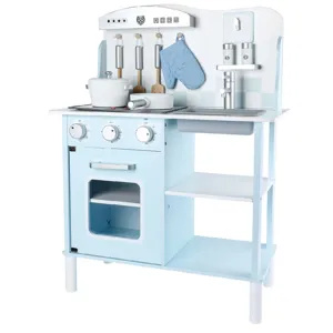 Wooden kids kitchen play set pretend cooking toy with stove oven and accessories