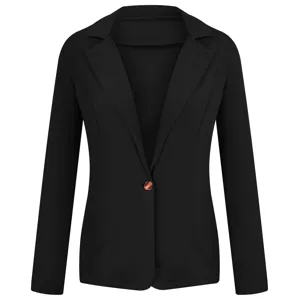 Women casual black long sleeve lapel single button slim fit blazer jacket detailed view