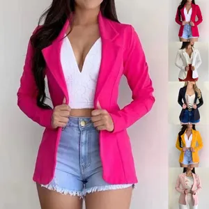 Women's Casual Long Sleeve Lapel Slim Fit Blazer Single Button Solid Color Streetwear Suit Jacket Outerwear