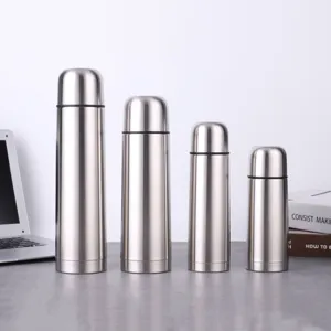 Stainless steel vacuum bullet thermos flask set portable travel insulated water bottle.
