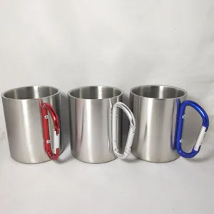 Outdoor Stainless Steel Carabiner Mug Portable Camping Coffee Cup Double Wall Insulated Metal Water Cup Travel Drinkware