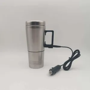 Stainless steel car heating cup travel electric thermos mug with 12V 24V power plug line.