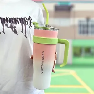 Large Capacity Stainless Steel Tumbler With Handle And Straw Insulated Travel Water Cup For Car Office Women