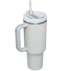 Close-up detail of the 40oz stainless steel insulated tumbler with ergonomic handle.