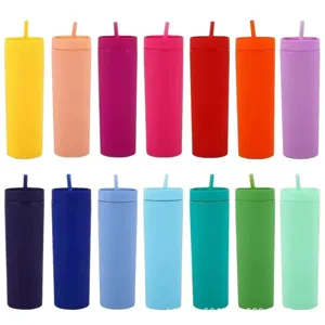 Gobelet en plastique mat avec paille couleur bonbon gobelet droit de 16oz pour usage quotidien