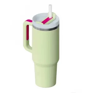 40oz insulated stainless steel tumbler with handle straw car cup travel mug green