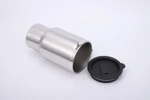 Double layer stainless steel car travel mug with black lid, insulated vehicle tumbler cup.