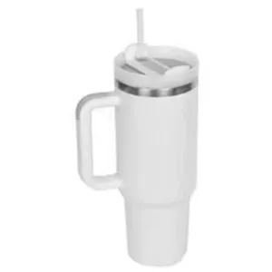 40oz stainless steel tumbler with handle and straw lid vacuum insulated travel mug white