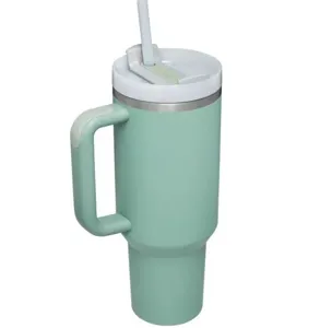 40oz stainless steel tumbler with handle and straw insulated travel mug for car cup