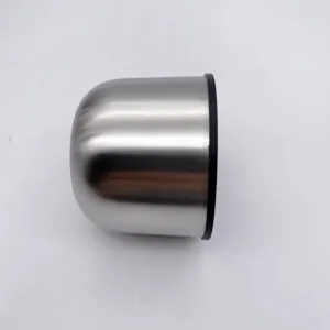 Detailed close-up of stainless steel vacuum bullet thermos cup showing brushed metallic texture.