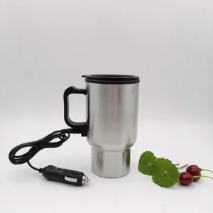 Stainless Steel Car Heating Mug Portable Electric Thermal Travel Cup With Cigarette Lighter Plug For Vehicle