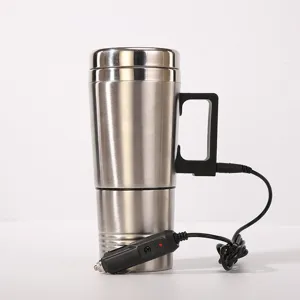 Stainless Steel Car Electric Heating Cup Travel Thermos Mug Car Heating Water Bottle For Vehicle Practical