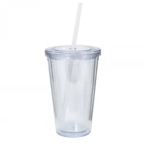 Klaren 16oz doppelwandigen Kunststoffbecher mit Strohhalm für Kaltgetränke Säfte.
