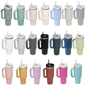 40oz stainless steel insulated tumbler with handle and straw, multi-color variants available.