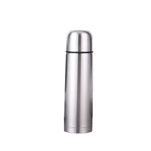 Stainless steel vacuum insulated bullet thermos flask, double wall portable travel water bottle.