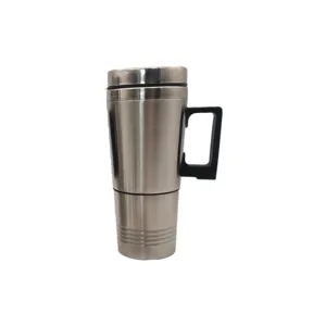 Stainless steel car heating travel mug with handle, 12V 24V portable electric thermal cup.