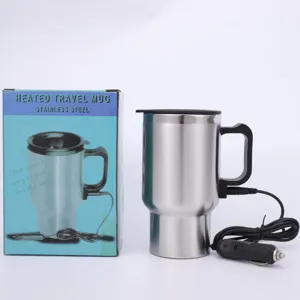 Double Layer Stainless Steel Car Heating Mug 12V Plug-in Travel Electric Thermos Cup Stainless Steel Color